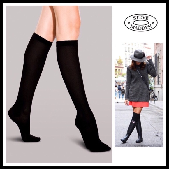 STEVE MADDEN 3 BLACK TALL KNEE HIGH BOOT SOCKS A3C - Picture 5 of 16